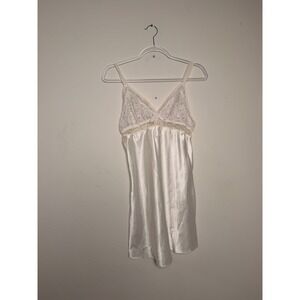 Vintage Oscar de la Renta Pink Label White Satin Lace Chemise Nightgown Large